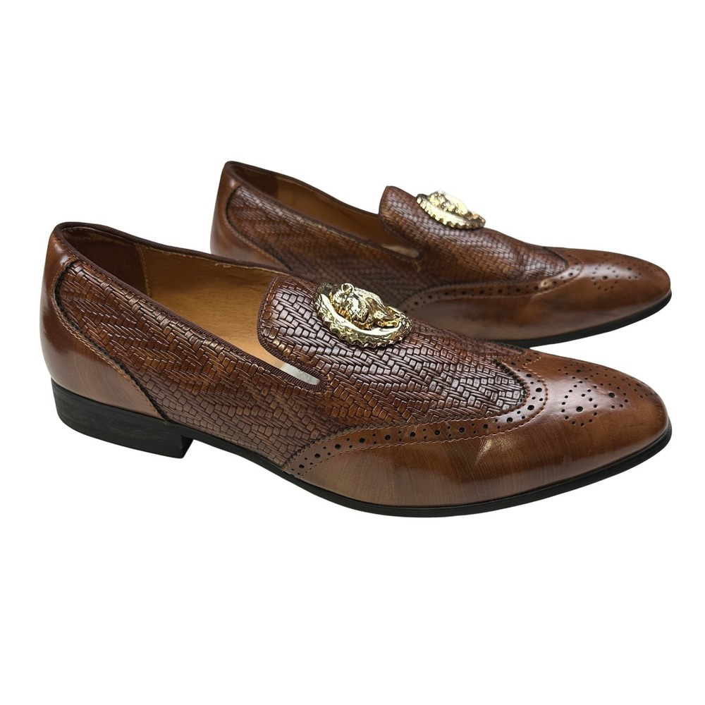 Meijiana‎ Lion Head Woven Loafers Men's Size 11  Brown Wingtip Brogue